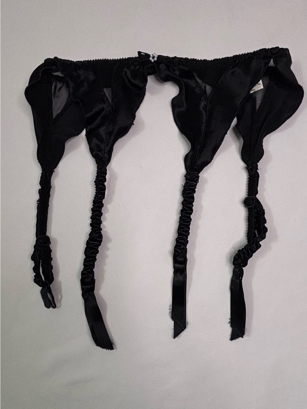 Vtg 80/90s Jezebel Black Satin Garter Belt with Four Straps M/L